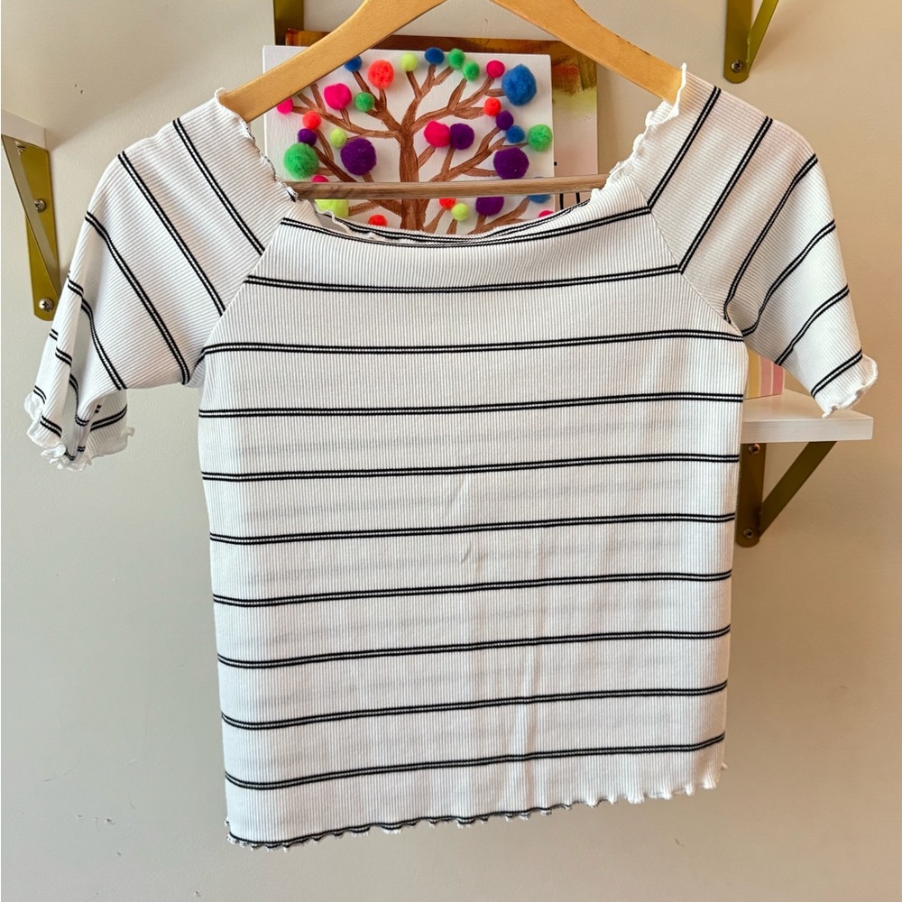 Caution To The Wind Black and White Striped Tee